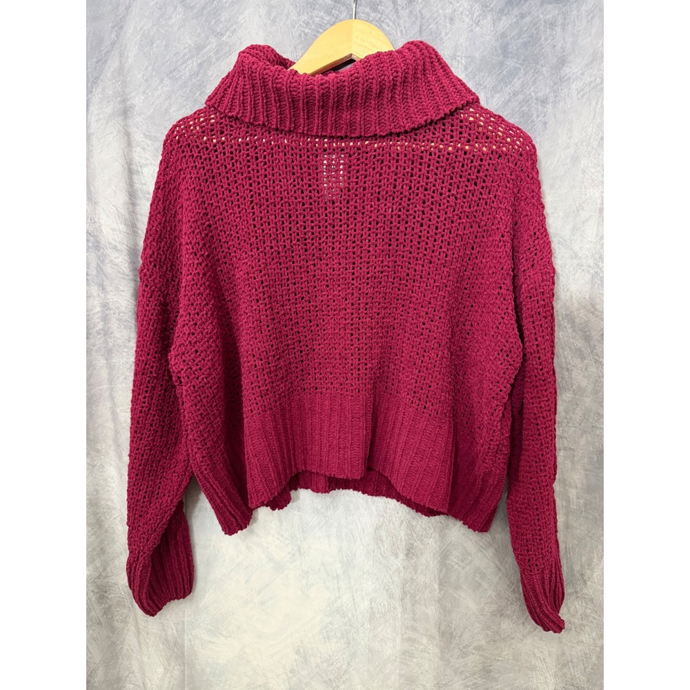 Billabong Magenta Pink Chenille Open Knit Turtleneck Sweater Womens Medium
